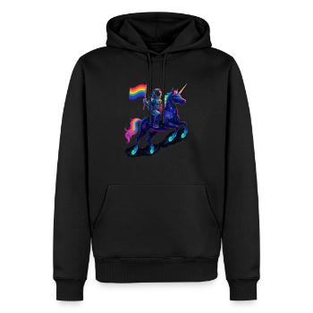 Astronaute sur licorne avec drapeau arc-en-ciel - Sweat à capuche Premium bio Homme - noir - Devant - Nico (187cm)