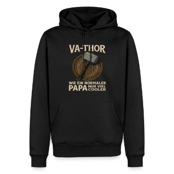 VA-THOR – Papa Design mit Mjölnir & Runen - Männer Premium Bio Hoodie - Schwarz - Vorne - Nico (187cm)
