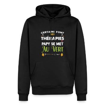 Papy thérapie au vert Idée Cadeau Homme jardinage - Sweat à capuche Premium bio Homme - noir - Devant - Nico (187cm)