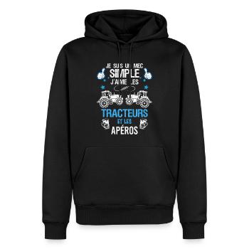 Tracteur Et Apéros Le Combo Parfait Cadeau Homme - Sweat à capuche Premium bio Homme - noir - Devant - Nico (187cm)
