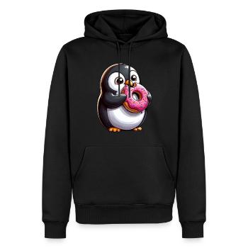 Mignon pingouin beignet dessin animé Crazy Candy - Sweat à capuche Premium bio Homme - noir - Devant - Nico (187cm)