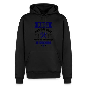 Papa pas parfait, mais en bricolage je déchire - Sweat à capuche Premium bio Homme - noir - Devant - Nico (187cm)