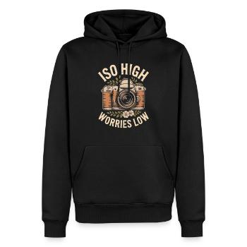 ISO High Worries Low Lustiges Fotografie Fotograf - Männer Premium Bio Hoodie - Schwarz - Vorne - Nico (187cm)