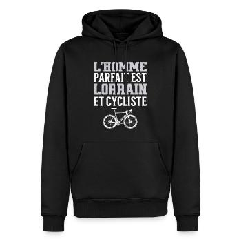 L'Homme Parfait Est Lorrain Cycliste - Sweat à capuche Premium bio Homme - noir - Devant - Nico (187cm)