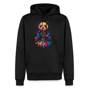 Bunter Panda mit Traumfänger - Männer Premium Bio Hoodie - Schwarz - Vorne - Nico (187cm)