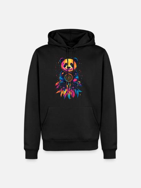 Bunter Panda mit Traumfänger - Männer Premium Bio Hoodie - Schwarz
