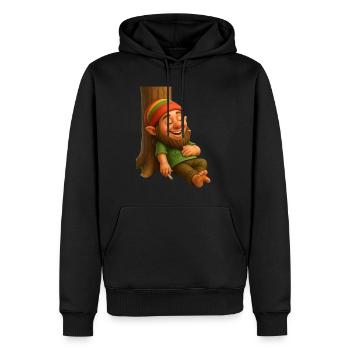 Bekiffter Zwerg an Baumstamm lehnend - Männer Premium Bio Hoodie - Schwarz - Vorne - Nico (187cm)