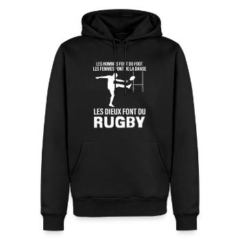 Rugby les dieux du stade - Sweat à capuche Premium bio Homme - noir - Devant - Nico (187cm)