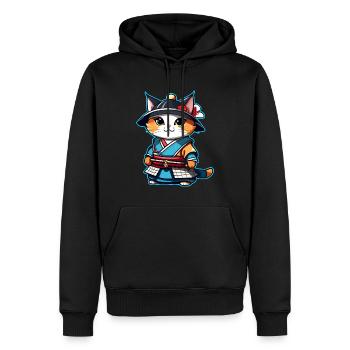 Niedliche Samurai Katze - Männer Premium Bio Hoodie - Schwarz - Vorne - Nico (187cm)