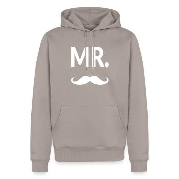 MR Moustache - Sweat à capuche Premium bio Homme - taupe - Devant - Nico (187cm)