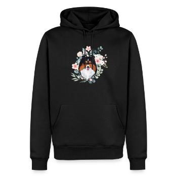 Sheltie fleurs tri noires - Sweat à capuche Premium bio Homme - noir - Devant - Nico (187cm)