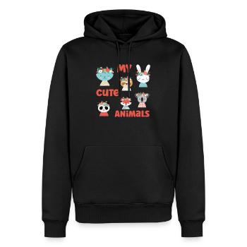Meine niedlichen Tiere, Hase Katze, Panda, - Männer Premium Bio Hoodie - Schwarz - Vorne - Nico (187cm)