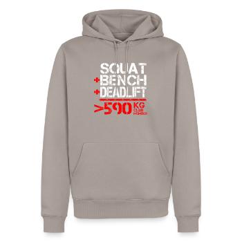 Powerlifting 590 kg Club Member - Männer Premium Bio Hoodie - Taupe - Vorne - Nico (187cm)
