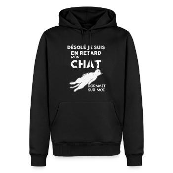 Mon Chat Dort Sur Moi Humour Chat - Sweat à capuche Premium bio Homme - noir - Devant - Nico (187cm)