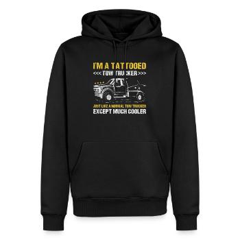 Je suis un opérateur de dépanneuse tatoué - Sweat à capuche Premium bio Homme - noir - Devant - Nico (187cm)