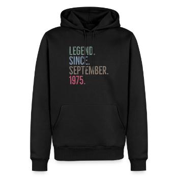 Légende depuis septembre 1975 - Sweat à capuche Premium bio Homme - noir - Devant - Nico (187cm)