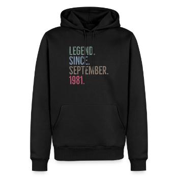 Légende depuis septembre 1981 - Sweat à capuche Premium bio Homme - noir - Devant - Nico (187cm)