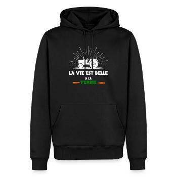 la vie est belle a la ferme - Sweat à capuche Premium bio Homme - noir - Devant - Nico (187cm)