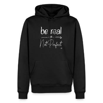 be real - not perfect - Männer Premium Bio Hoodie - Schwarz - Vorne - Nico (187cm)