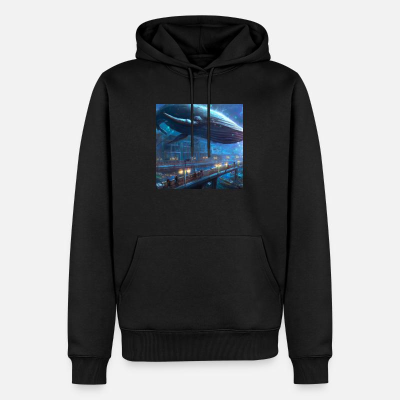 Baleine flottant dans la ville - Sweat à capuche Premium bio Homme - noir