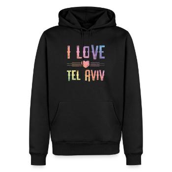 I Love Tel Aviv - Men’s Premium Organic Hoodie - black - Front - Nico (187cm)