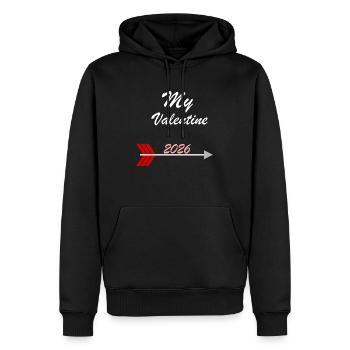 My Valentine 2026 Design - Männer Premium Bio Hoodie - Schwarz - Vorne - Nico (187cm)