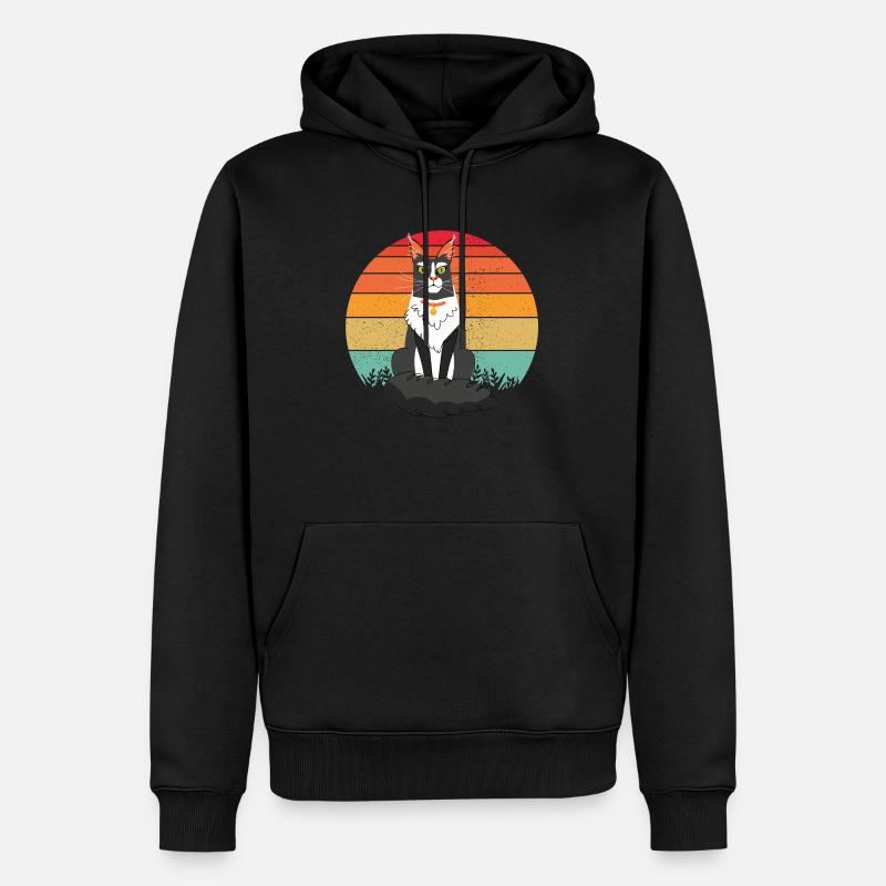 Chat main COON rétro - Sweat à capuche Premium bio Homme - noir
