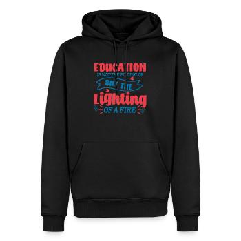 EDUCATION BUT THE LIGHTING OF THE FIRE - Men’s Premium Organic Hoodie - black - Front - Nico (187cm)