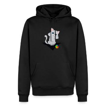 Petit chaton avec petite balle - Sweat à capuche Premium bio Homme - noir - Devant - Nico (187cm)