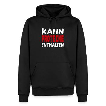 Kann Proteine enthalten - Männer Premium Bio Hoodie - Schwarz - Vorne - Nico (187cm)