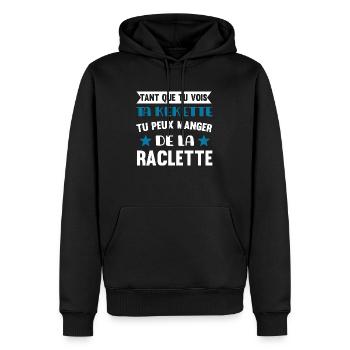 Cadeau humour raclette beauf fan de fromages - Sweat à capuche Premium bio Homme - noir - Devant - Nico (187cm)