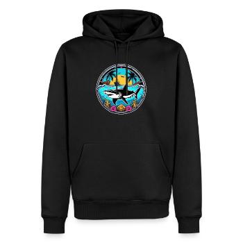 requin et coucher de soleil - Sweat à capuche Premium bio Homme - noir - Devant - Nico (187cm)