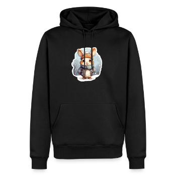 lapin mignon dans la neige avec chapeau, veste et écharpe - Sweat à capuche Premium bio Homme - noir - Devant - Nico (187cm)