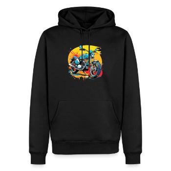 moto vintage style retro - graffiti - Sweat à capuche Premium bio Homme - noir - Devant - Nico (187cm)