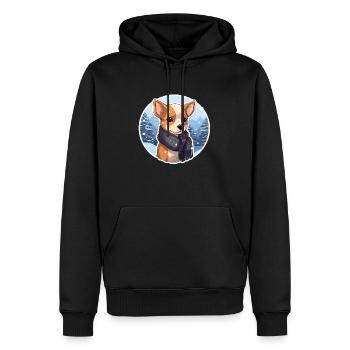 Chien d’hiver avec écharpe dans la neige - Sweat à capuche Premium bio Homme - noir - Devant - Nico (187cm)