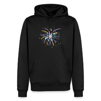 Feux d’artifice en lilas, bleu, jaune et blanc - Sweat à capuche Premium bio Homme - noir - Devant - Nico (187cm)