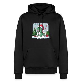 Niedlicher Dino Weihnachtsmann Hut Karikatur Weihnachten Dinosaurier - Männer Premium Bio Hoodie - Schwarz - Vorne - Nico (187cm)