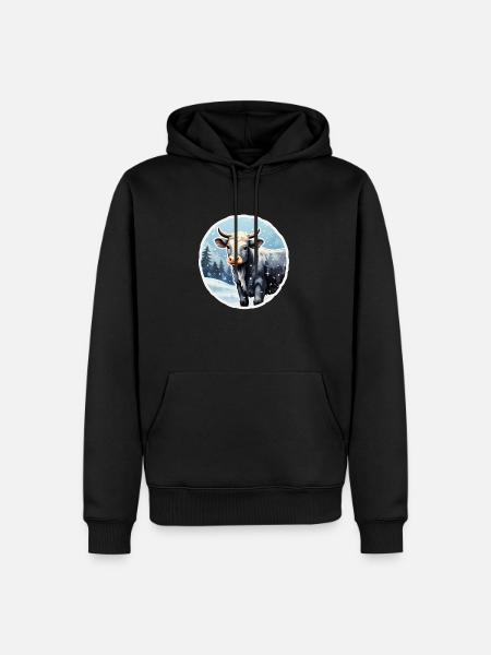 Rind auf winterlicher Alm - Männer Premium Bio Hoodie - Schwarz