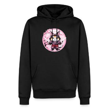 Samurai Katze & Kirschblüten #1 - Männer Premium Bio Hoodie - Schwarz - Vorne - Nico (187cm)