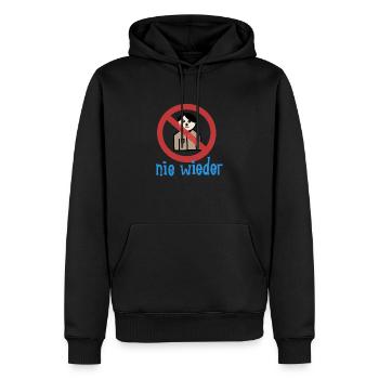 Nie Wieder - Männer Premium Bio Hoodie - Schwarz - Vorne - Nico (187cm)