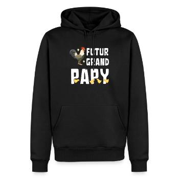 Futur Grand Papy avec poussins - Sweat à capuche Premium bio Homme - noir - Devant - Nico (187cm)