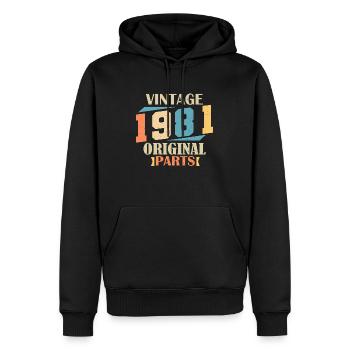 Mois 1981. Cadeau d'anniversaire 1981. 43 ans Birt - Sweat à capuche Premium bio Homme - noir - Devant - Nico (187cm)