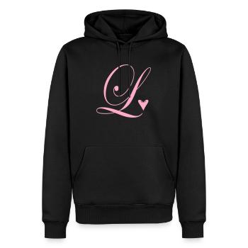Monogramme L Cœur Vigne - Sweat à capuche Premium bio Homme - noir - Devant - Nico (187cm)
