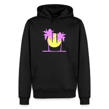 Deux Palmiers Île Soleil Coucher De Soleil Rond Rose - Sweat à capuche Premium bio Homme - noir - Devant - Nico (187cm)