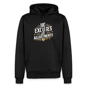 No excuses Mindset Motivational Saying - Men’s Premium Organic Hoodie - black - Front - Nico (187cm)