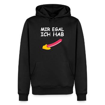 Mir egal ich hab ne Wurst - Männer Premium Bio Hoodie - Schwarz - Vorne - Nico (187cm)