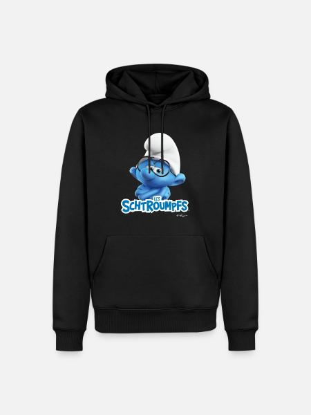 Les Schtroumpfs Le Schtroumpf À Lunettes Logo - Herre Premium økologisk hoodie - sort