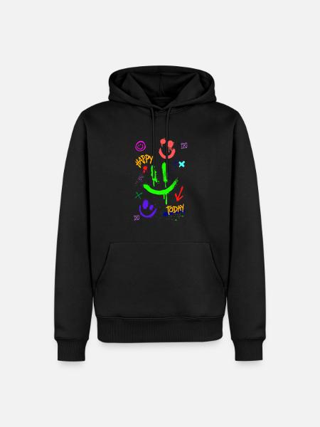 Graffiti spray - Glad i dag smil - Herre Premium økologisk hoodie - sort