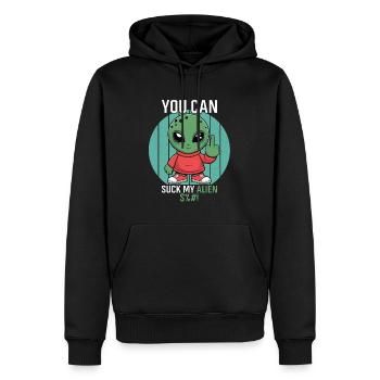 Funny Rude Alien Flipping Off - Men’s Premium Organic Hoodie - black - Front - Nico (187cm)