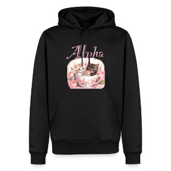 katze in tasse,katze, tasse,alpha, rosa, rosen - Männer Premium Bio Hoodie - Schwarz - Vorne - Nico (187cm)